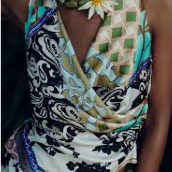 Zara Satin Scarf Print Draped Top Patchwork Wrap Sleeveless Blouse Size S - Picture 4 of 8